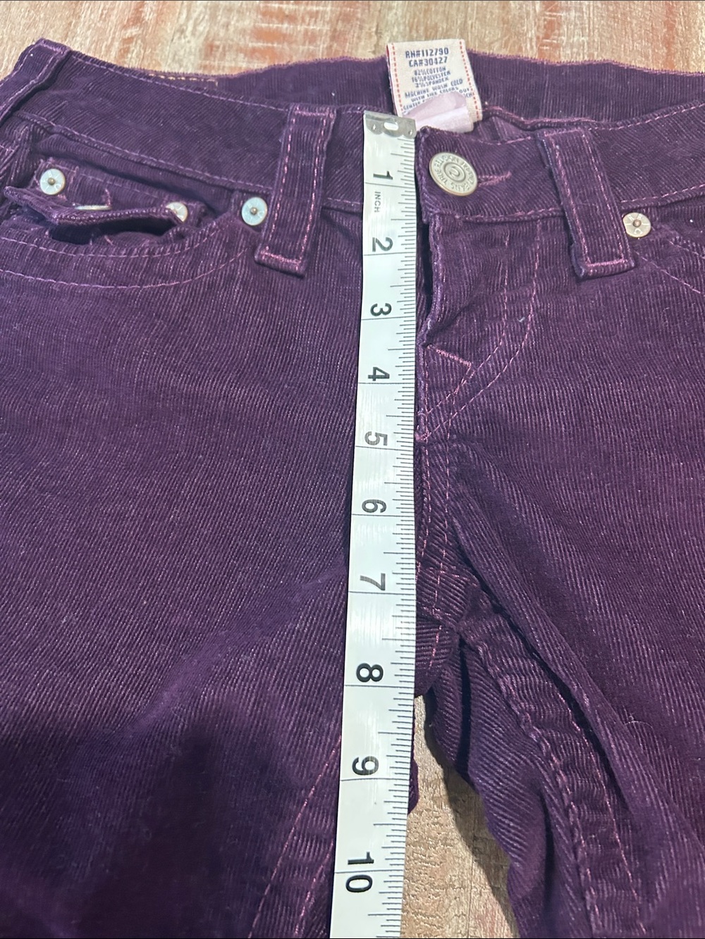 True Religion Plum Purple Low Rise Flap Flare Corduroys - Picture 4 of 12